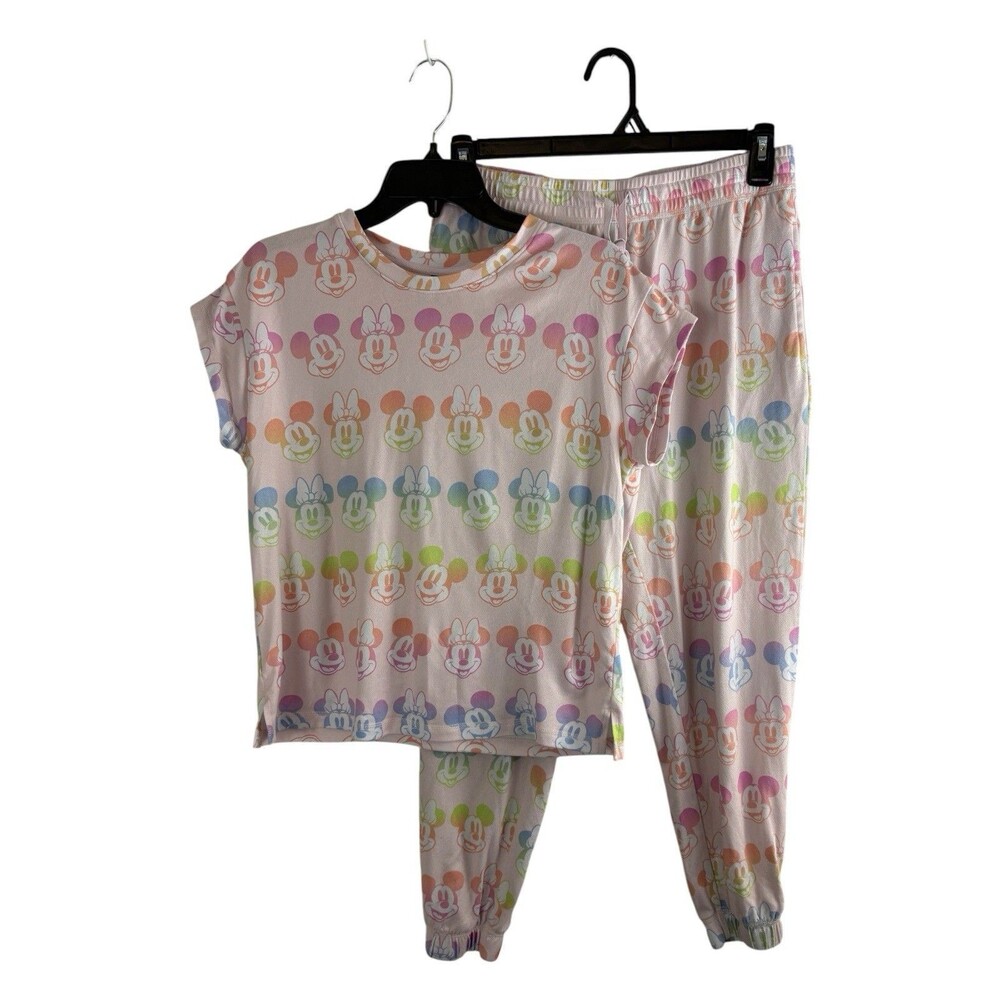 Disney Womens 2 Piece Pajama Set Size Medium Light Pink Minnie Mouce Pockets